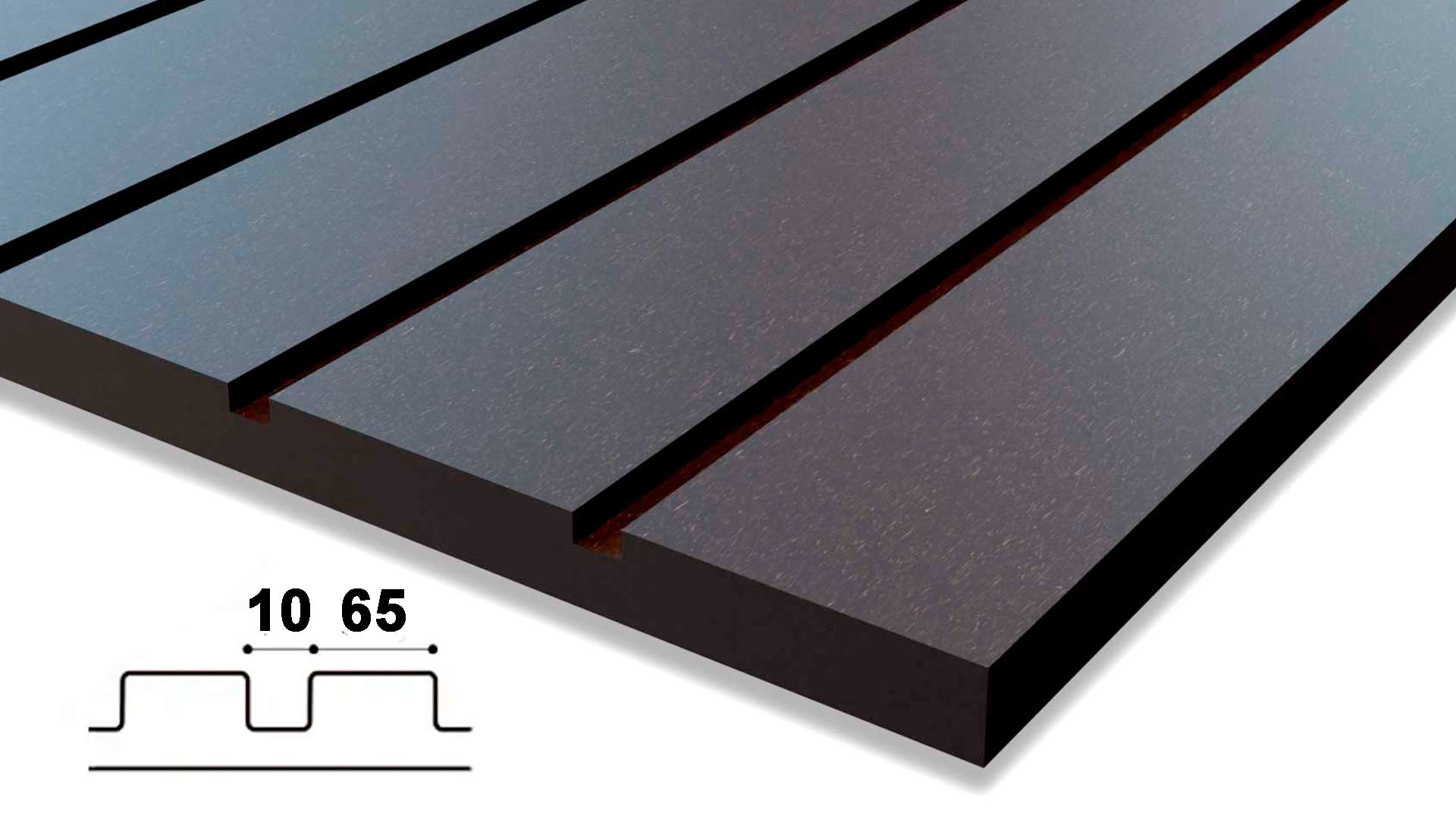 Grooved Black MDF Wall Panels - Groove Width 65mm, Depth 10mm Grooved Black MDF Wall Panels - Groove Width 65mm, Depth 10mm